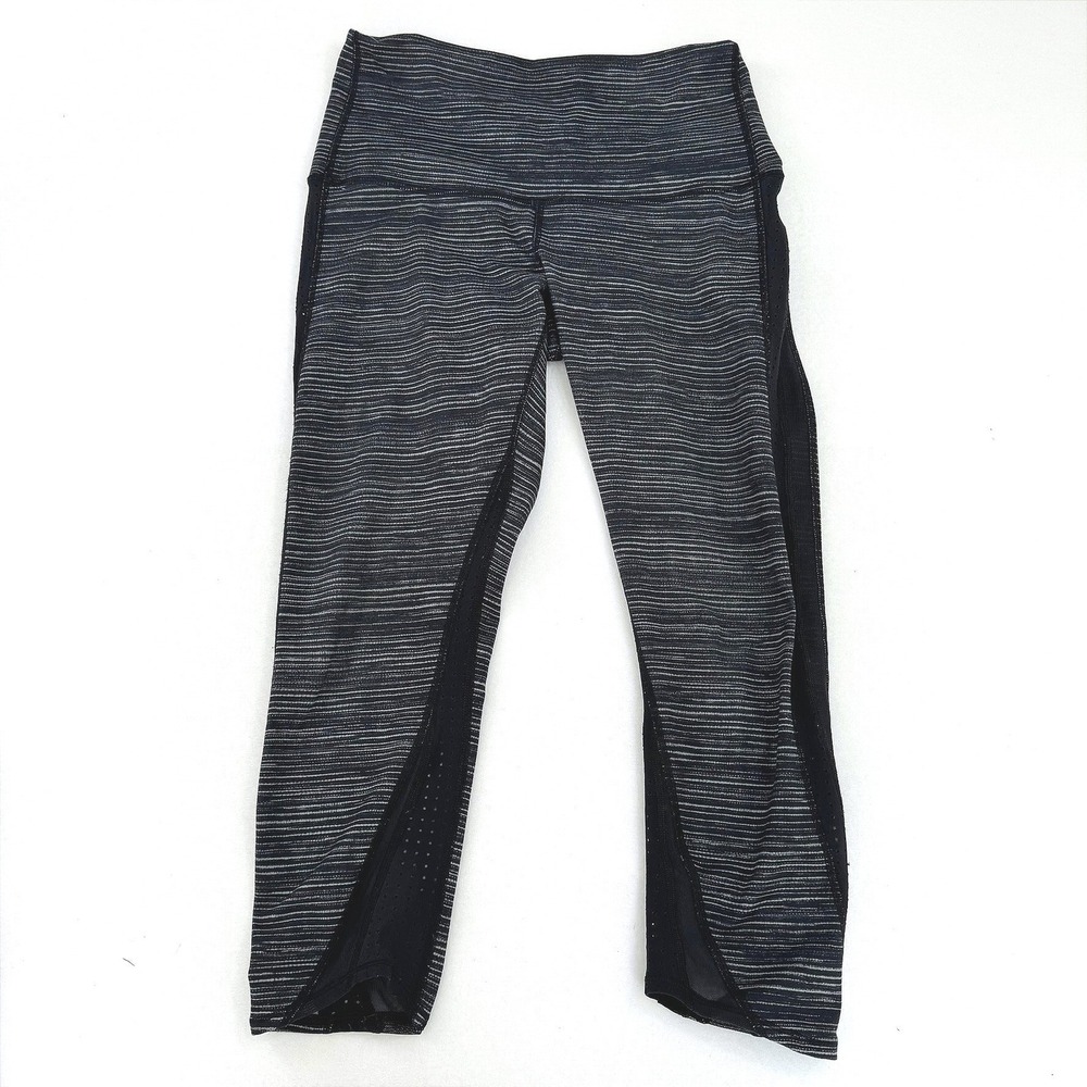 Lululemon High Rise Crop Leggings Mesh Panel Space Dye Black White Size 8